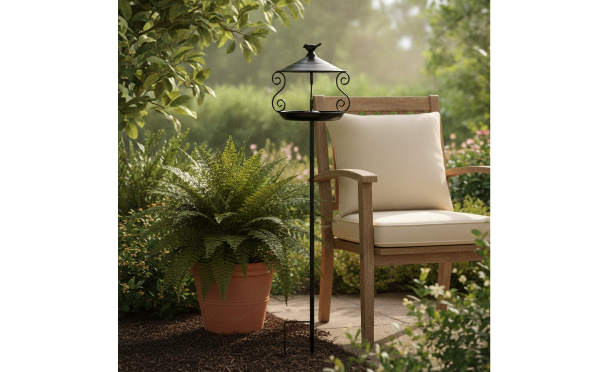 Decorative Bird Feeder with Stake Metal Standing Bird Feeder Compact Tall for Garden, Flower Bed
