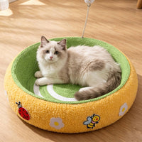 Cat Scratching Nest Woven Cat Scratcher with Teaser Toy Round for Living Room