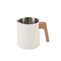 Milk Steaming Pitcher with Wooden Handle Exact Measurement for Coffee Lovers