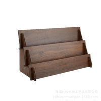 Wooden Jewelry Display Stand with Card Holder, Three-Layer Ladder Design