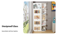 particle-clearproof Tall Glass-Door Corner Cupboard Floor-Standing Display Cabinet Space-Saving Storage unit for Book Lovers, Collectors, Homeowners, Living Room, Study, Home Office, Bedroom