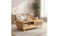 Sleek Coffee Table with Rattan Drawer Rectangular Coffee Table with Drawer Natural Furniture Easy Assembly for Living Room