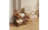 Wooden Side Table with Wheels Compact Rolling Side Table Sturdy for Living Room