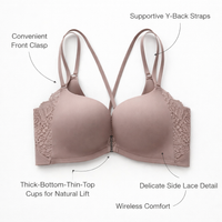 Lingerie Set with Push Up Bra and Front Hook Closure for Women, Padded Cups for Lift and Full Coverage, Y-Back Design for Support