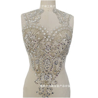 Shiny Silver and Gold Handmade Heavy Beaded Embroidery Rhinestone Applique Patch for Crafts