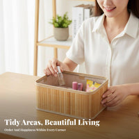 Bamboo Weave Basket Woven Desktop Storage Bin Versatile Desktop Organizer Box for Bedroom, Washroom