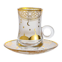 Foil Embossed Glass Coffee Cup with Lid (6-Piece Set)
