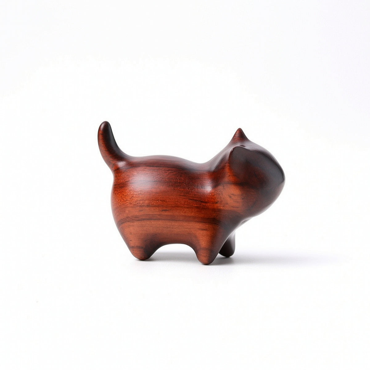 Tea Pet Mini Desktop Ornament Carved Cat Wooden Cat Ornament Polished for Collectors, Desk, Bookshelf