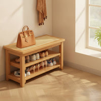 Bench with Shoe Storage Solid Wood Shoe Rack Bench Open-Shelf for Families, Hallway, Foyer, Small Apartments