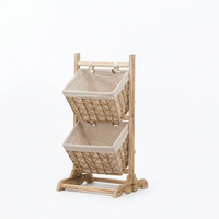 Wooden Storage Shelf with Baskets, Freestanding Tiered Organiser, Simple Modern for Living Room, Bedroom, Entryway, No Instal