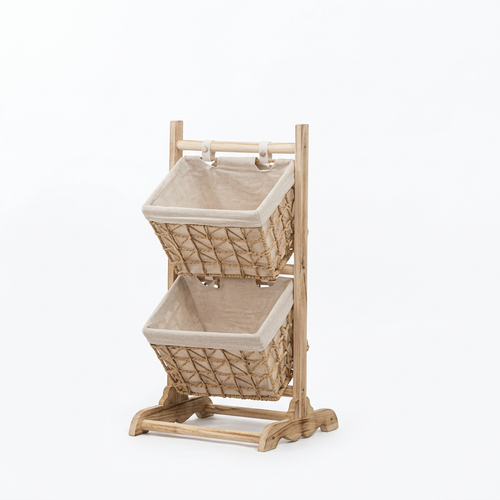 Wooden Storage Shelf with Baskets, Freestanding Tiered Organiser, Simple Modern for Living Room, Bedroom, Entryway, No Instal