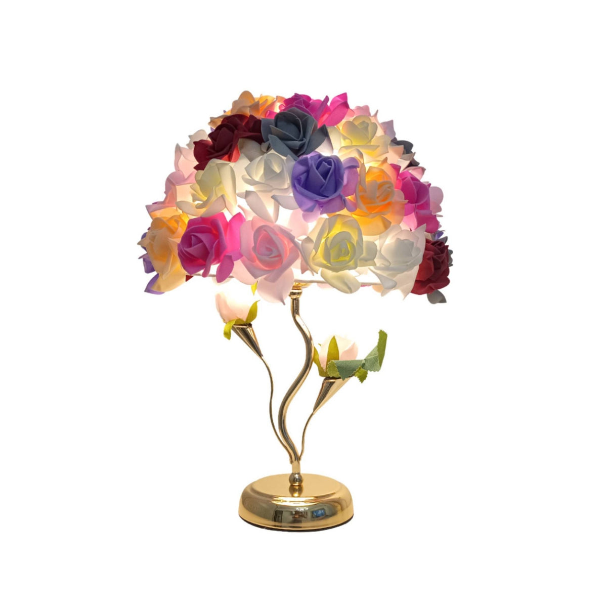 Cute Table Lamp with Floral Shade Decorative Rose Lamp Elegant Accent Light Gold-Tone for Bedroom, Living Room, Vanity