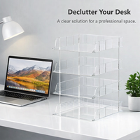 4-Tier Transparent Desktop File Organizer with Metal Frame, Stackable Desk Storage for Office Document Holder for Students