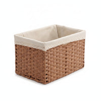 Woven Basket with Textile Textile-Lined Open-Top Tabletop Organizer Decorative