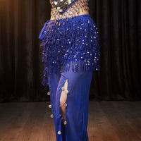 Belly Dance Hip Scarf Sequined Sequin Tassel Wrap Multi-Layered Fringe Dance Skirt for Dancers, Parties, Festivals