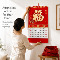 2026 Year of the Horse Chinese Style Wall Calendar with Fu Character Hanging Tag