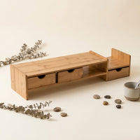 Bamboo Monitor Stand Storage Bamboo Monitor Riser   Desk Organizer with Drawer for Office Workers, Students