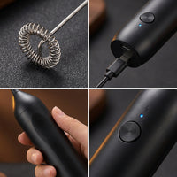 Milk Frother Handheld, Rechargeable USB Electric Foam Maker with 3 Speeds Stainless Steel Whisk, Drink Mixer for Coffee, Latte, Cappuccino, Matcha, Hot Chocolate (Black)