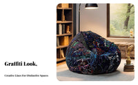 Graffiti Print Pouch Seat Creative Doodle Pattern Oversized Soft Seat Chair Multi-Functional Design Supportive Foam Filling