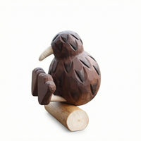 Carved Flightless Bird Statue Artisanal Wooden Flightless Bird Bird Ornament
