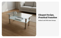 1 Piece Glass Top Table 2-tier Coffee Table Minimalist Layered Glass Stainless Steel Legs Easy Maintenance Suitable for Homeowners Families Small Areas Living Room Office
