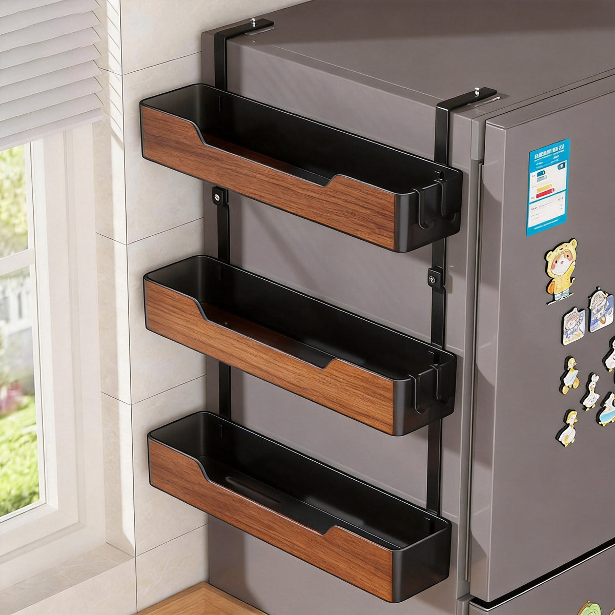 Ljxz Solid Wood Refrigerator Side Hanging Rack, Multi-layer Storage