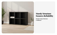 Black Grid Bookcase Multipurpose Modular Cube Storage Organizer with Engineered Wood Material and Open Design Suitable for Renters Homeowners Balcony Bedroom Entryway