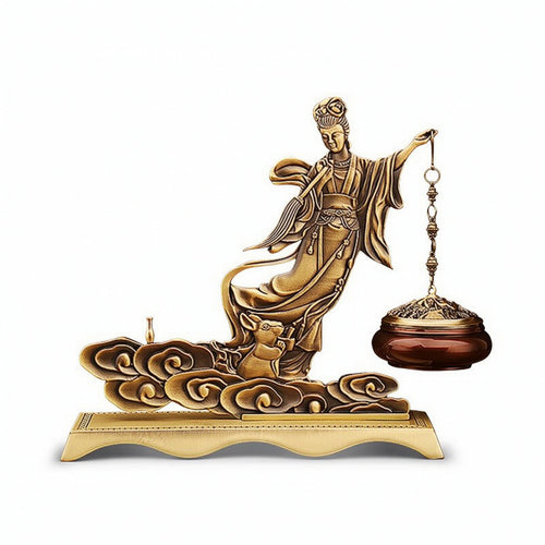 Hanging Incense Burner Brass-Colored Incense Burner with Standing Figure Ornament Zen Tabletop Accent Heat-Resistant