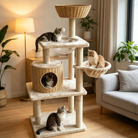 多种功能猫爬架猫窝猫树一体 藤编太空舱剑麻柱四季通用猫咪跳台