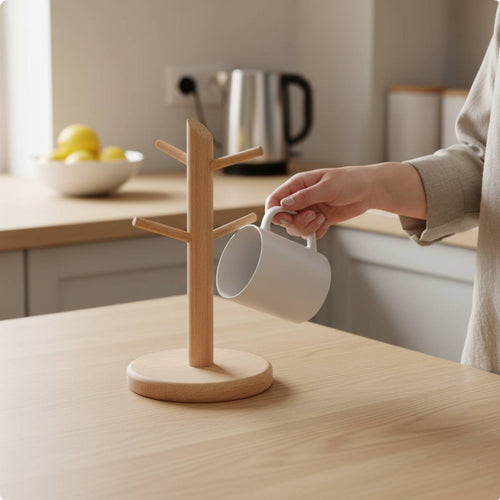 Kitchen Cup Rack Solid Wood Cup Holder Stand Space Saving Countertop Organizer for Dresser