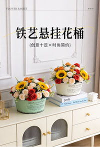 法式铁艺复古做旧半圆形挂盆铁皮花盆花园杂货铁盆阳台造景挂桶篮