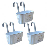 3 Pieces Rustic Metal Planter Hooked Handles Garden Decor for Railing, Support