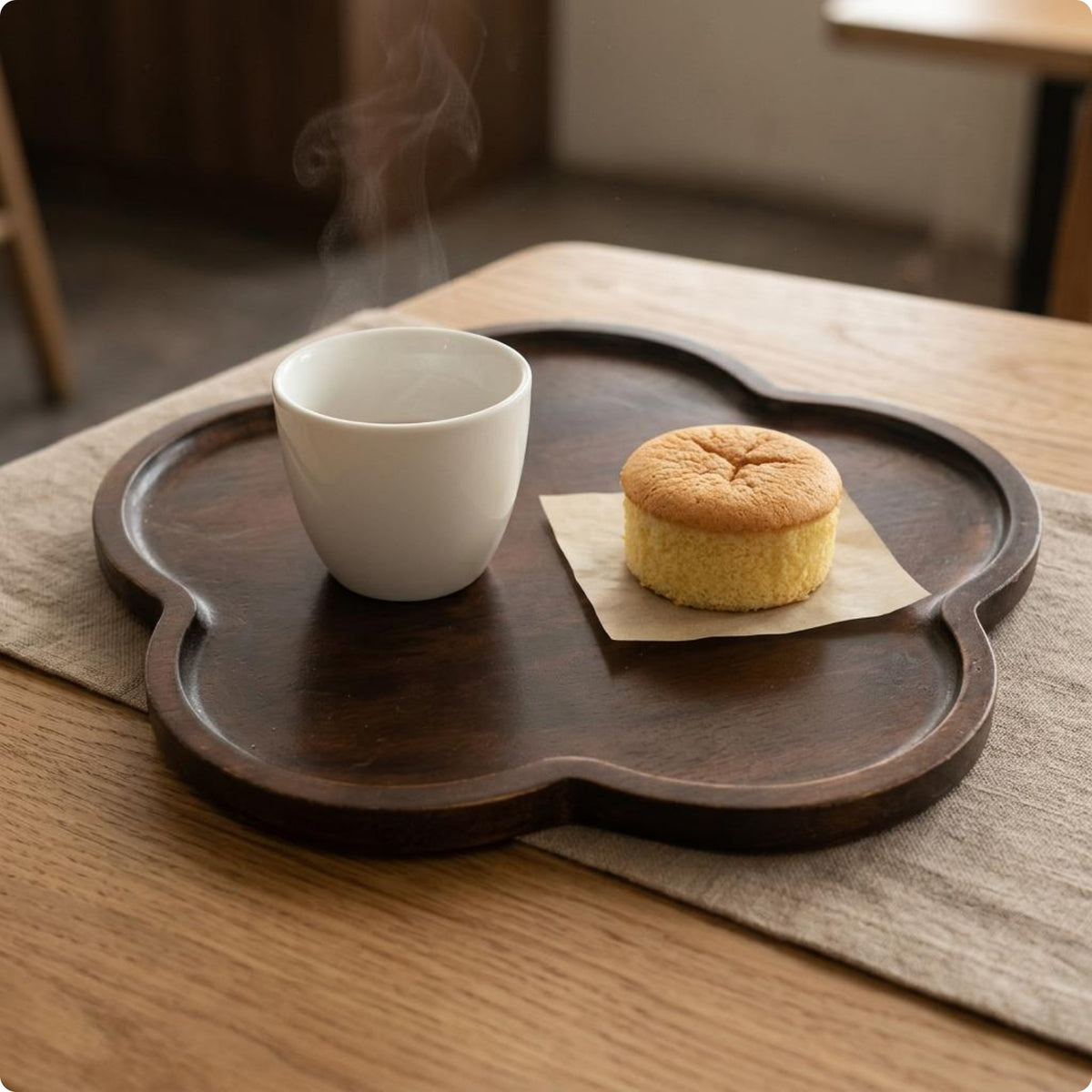 Wood Tray Even Surface Flower-Shaped Tray Decorative
