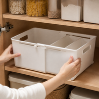 Moveable Storage Box, Adjustable Storage Tub 27-38.5cm, Wheeled Cabinet Organizer for Kitchen & Bathroom, White Synthetic Material