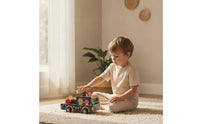 Pull-Along Wooden Toy Bus Multi-Functional Whack-Apeg Toy Developmental Pounding Bench with Mallet Educational for Toddlers, Babies, Playroom, Daycare
