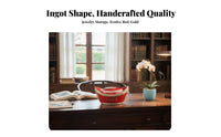 Ingot-Shaped Shaped Fortune Box Handmade Traditional Ingot Jewelry Box Closure Good Luck Sycee Container for Housewarming, Office Desk, Entryway
