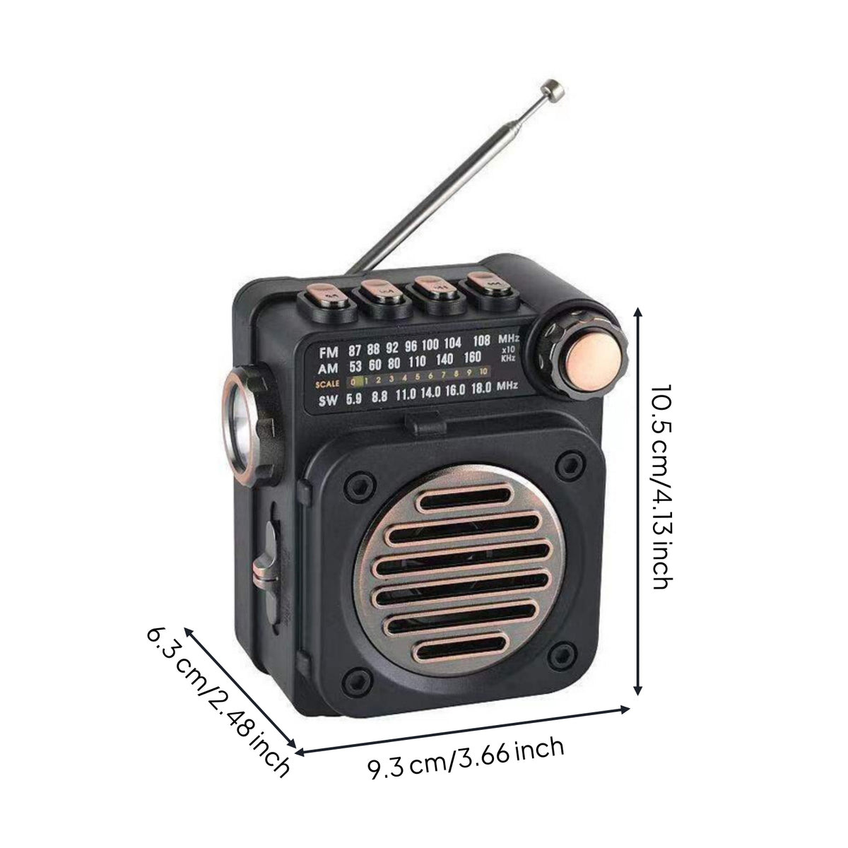 Compact Portable Radio with Bluetooth Wireless Frequency Modulation Pocket Radio with Bluetooth Multiband Rechargeable for Travelers, Campers, Travel, Camping, Desk