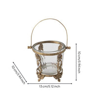 Glass Basket with Metal Frame Brass Toned Glass Container with Handle Decorative