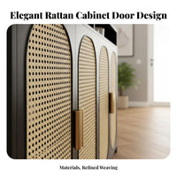 Rattan Door Credenza Modern Design Woven Door Credenza Versatile Use Breathable Doors for Homeowners, New Movers, Dining Room
