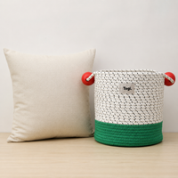 Toy Storage Basket, Round, Cotton Rope, Large Capacity, Storage Case, With Red Ball Decoration