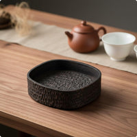 Tea Service Tray Serving Board Hammered Texture Solid Wood Tea Serving Board Beverage Gear