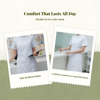 Cotton Nurse Scrubs Set, Stretch Top & Pants, Multi Pocket