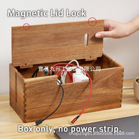 Solid Wood Cable Organizer Box, Pine, Flip-Top, for Desk and Wardrobe
