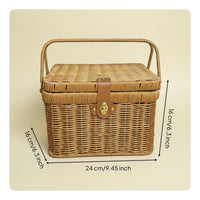 Square Wicker Basket with Handle Woven Hand Basket Decorative for Fruit Picking