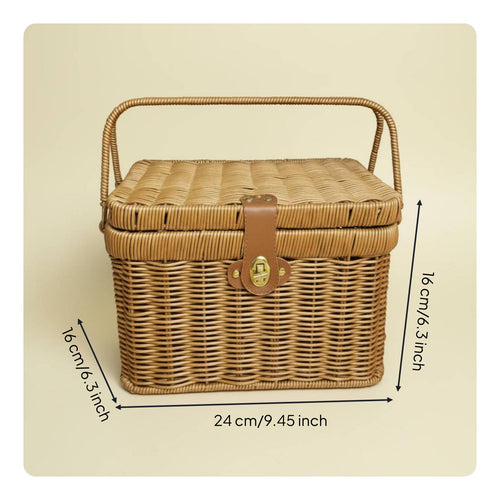 Square Wicker Basket with Handle Woven Hand Basket Decorative for Fruit Picking