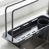 Telescopic Drain Basket Kitchen Sink Drainer, Stainless Steel Rectangular Over the Sink Rack, Slotted Kitchen Organiser for Counter Space Saving