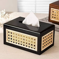 Wooden Rattan Tissue Box Decorative Japanese Design Napkin Holder Wide Opening