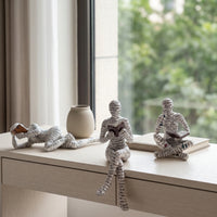 3 Pieces Smooth Sculptures with Newspaper Print Sculptural Human Figurines with Books Matte Minimalist Figure Statues Artistic for Readers, Tabletop, Study Nook, Living Room