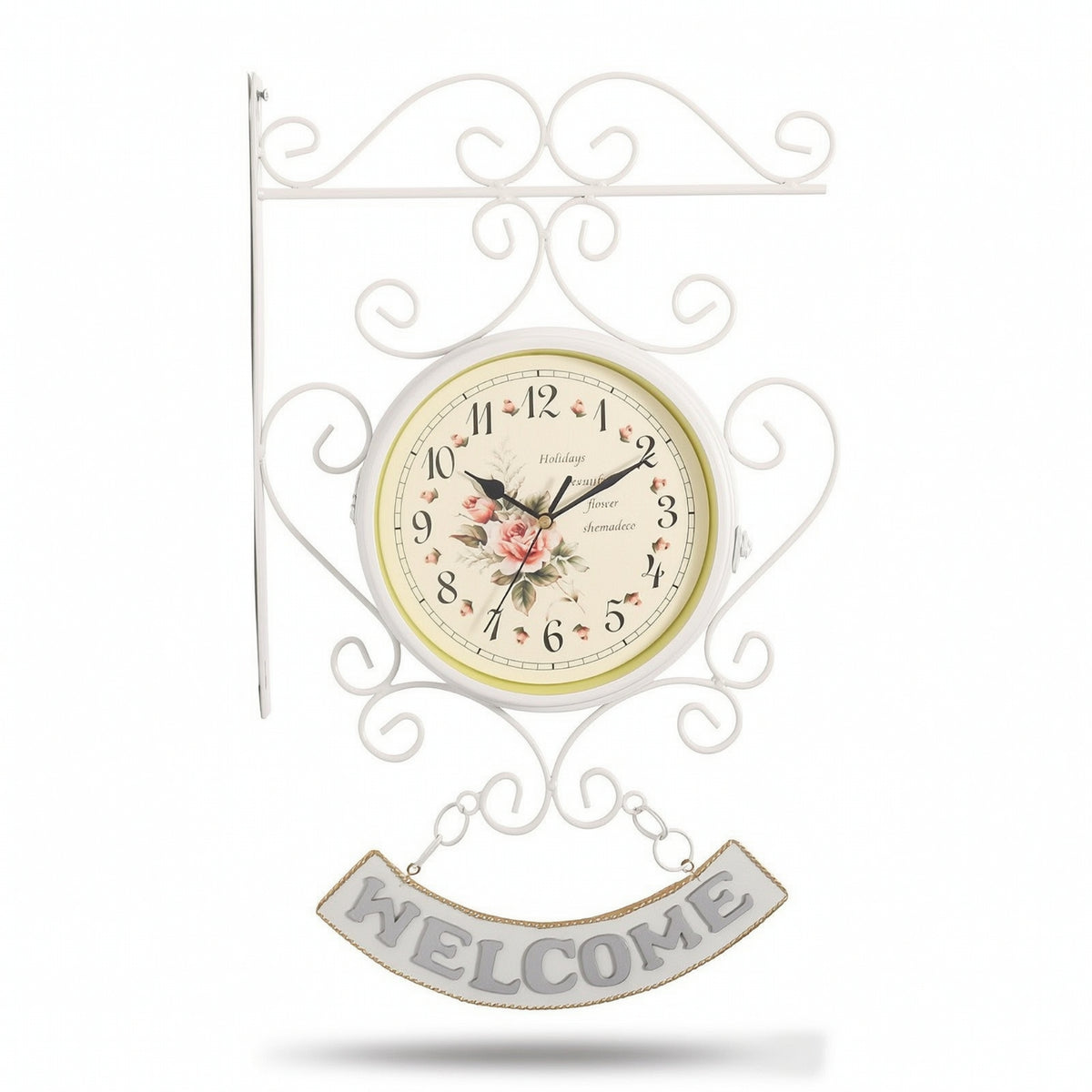 Wall Clock with Wall Bracket Farmhouse Clock with Welcome Simple to Mount to Hang for Decorators, Living Room, Porch