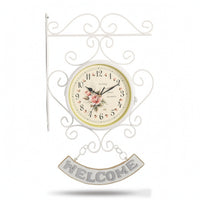 Wall Clock with Wall Bracket Farmhouse Clock with Welcome Simple to Mount to Hang for Decorators, Living Room, Porch